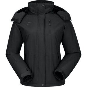 Women's A-Black Hooded Snow Ski Jacket Coat Fabric Soft Fleece Waterproof Stain